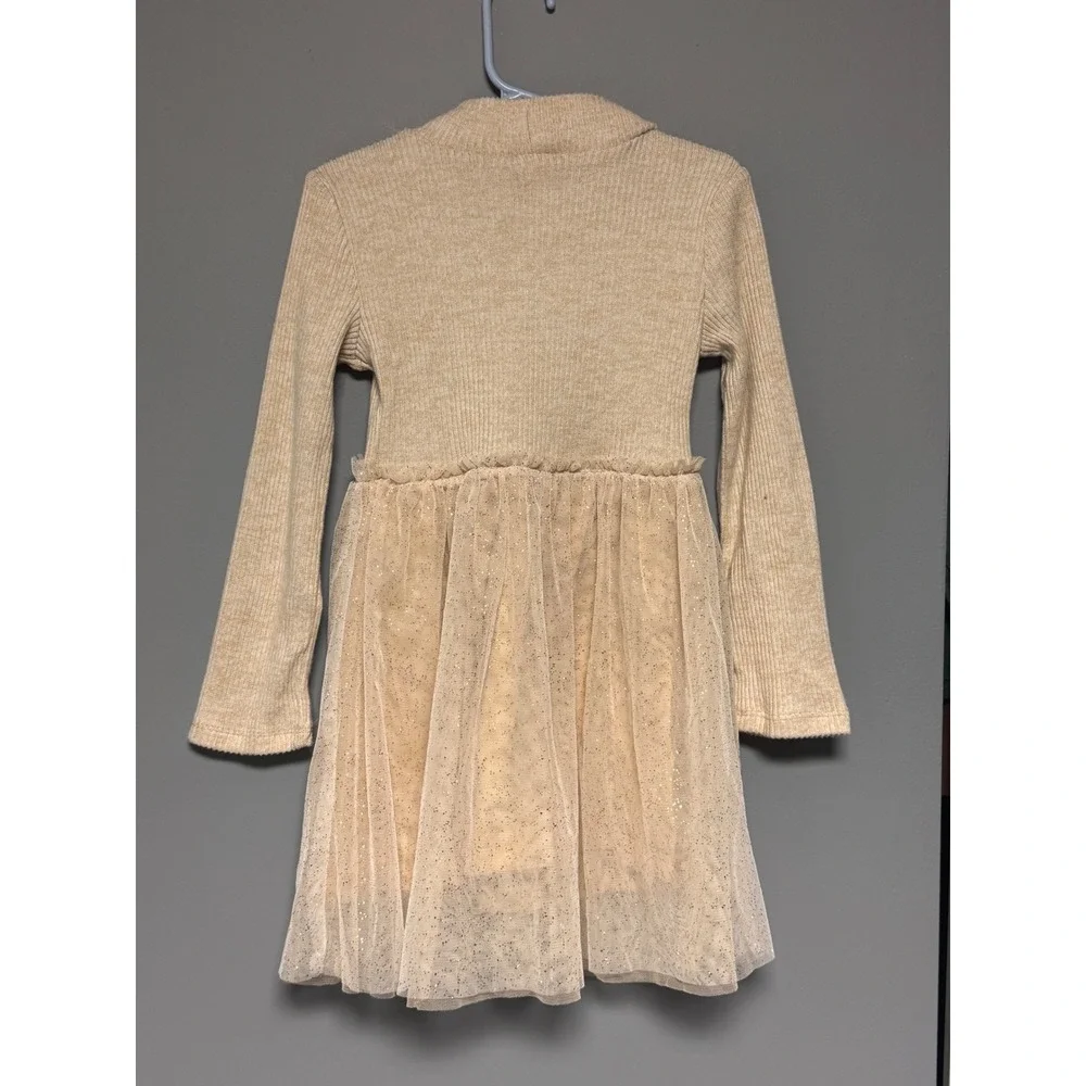 OshKosh Bgosh Toddler Girls 5T Ribbed Knit Glitter Tulle Tutu Dress Oatmeal Gold